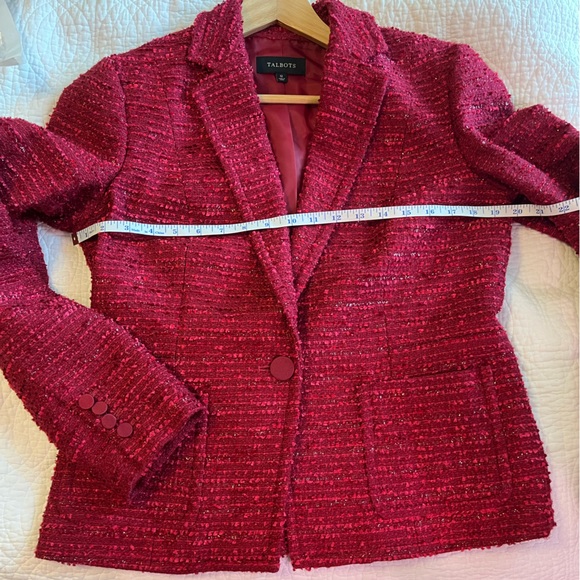 Talbots Woven Blend Jacket Blazer Silk Wool Trim Red Pink Career Women's 12 New - Picture 7 of 10